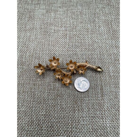 Two Pieces Vintage Brooches Gold Tone Leaf and Floral Retro 70’s 80’s - Picture 8 of 12